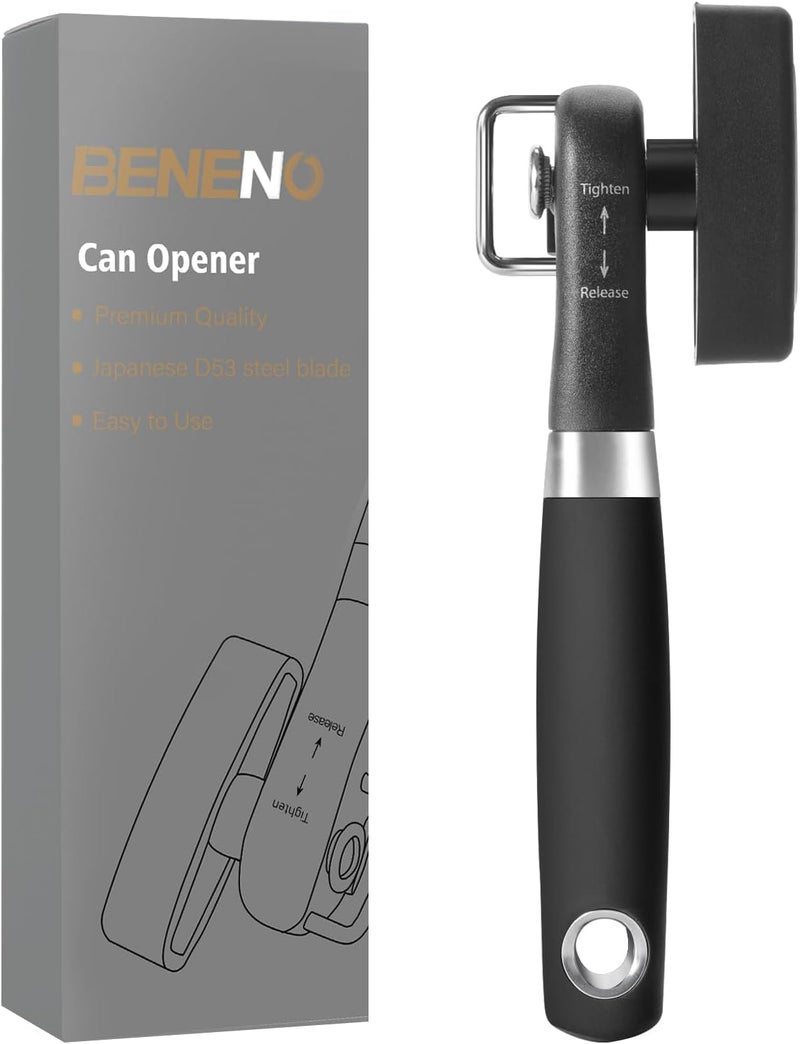 Beneno Can Opener, Manual Side Safe Cut Can Opener Smooth Edge with Durable Sharp Blade, Effort-Saving Knob & Comfortable Non-slip Handle, Black - Image 1